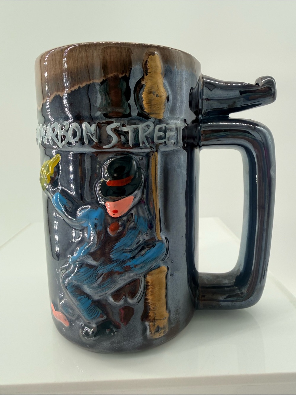 Hand-Painted Glossy Black Ceramic Mug with Multicolor Relief